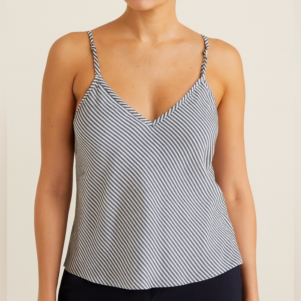 Liz Alig Linen Stripe Bias Cut Tank Top Small